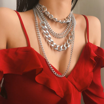 Jewelry Exaggerated Multilayer Punk Hip Hop Necklace Female Fashion Thick Chain Necklace Sweater Chain