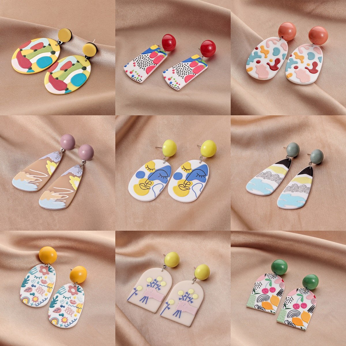 Original geometric acrylic plate graffiti earrings art abstract painting exaggerated temperament earrings