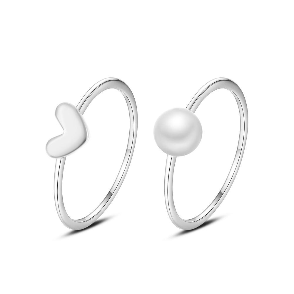 ins simple pearl love ring set fashion personality temperament stacked peach heart plain ring joint ring