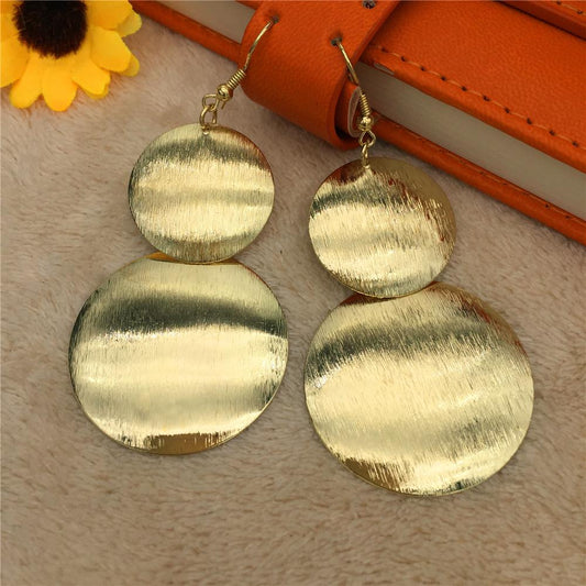 Metal disc round surface frosted earrings simple girl heart popular earrings