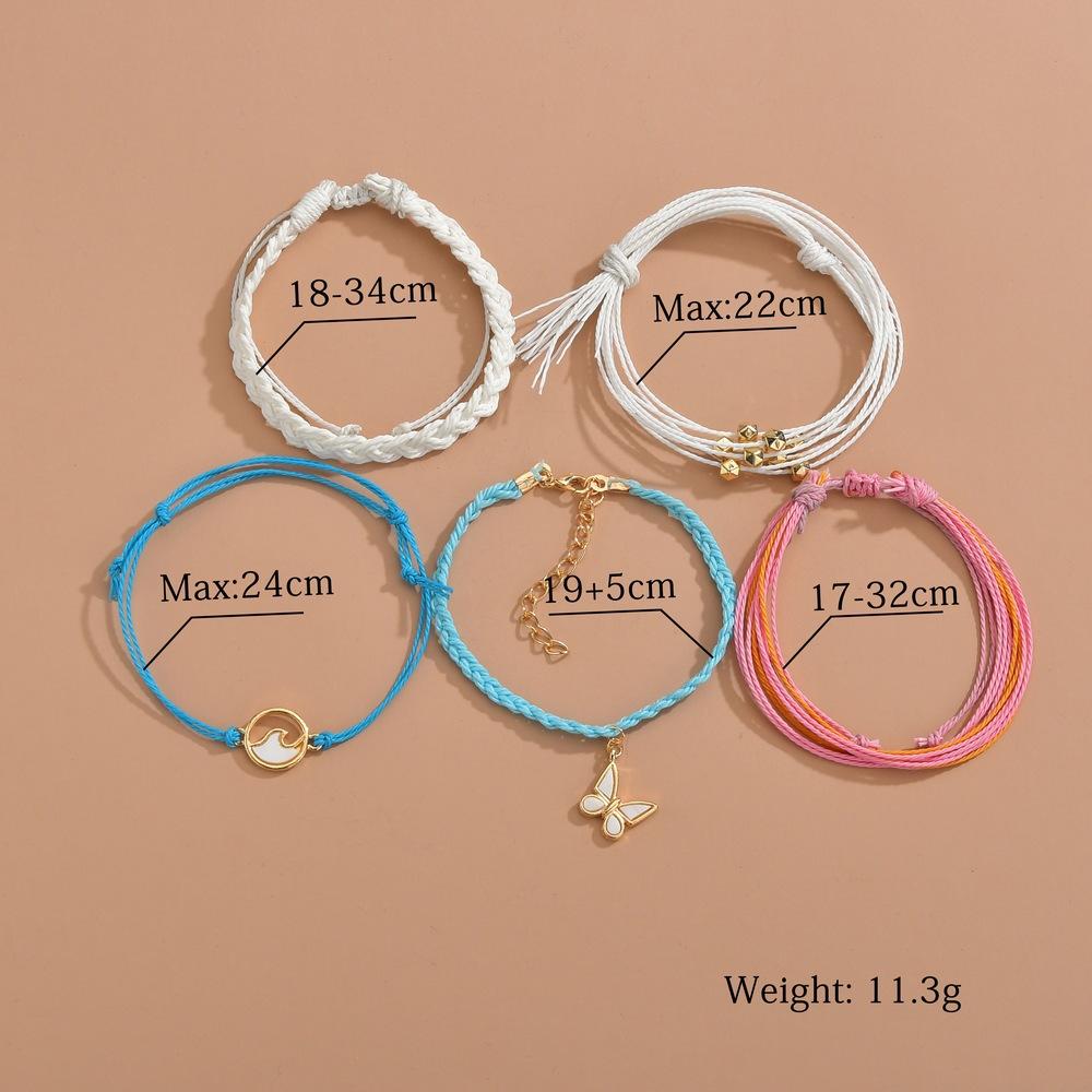 Summer Color Wax Thread Braided Bracelet Wave Butterfly Pendant Bracelet Friendship Bracelet Set