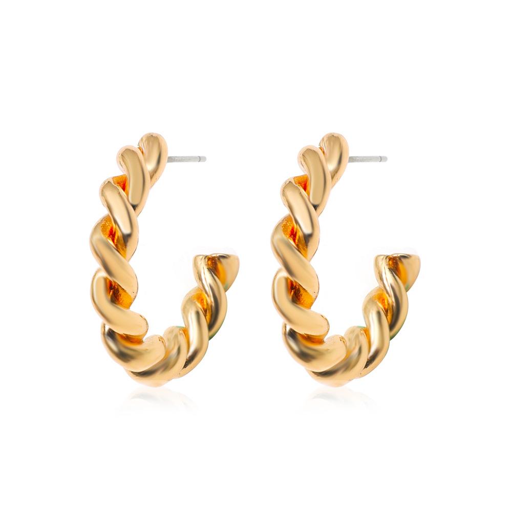 ins spiral ring earring earrings female fashion personality metal C-shaped geometric twist braided earrings female