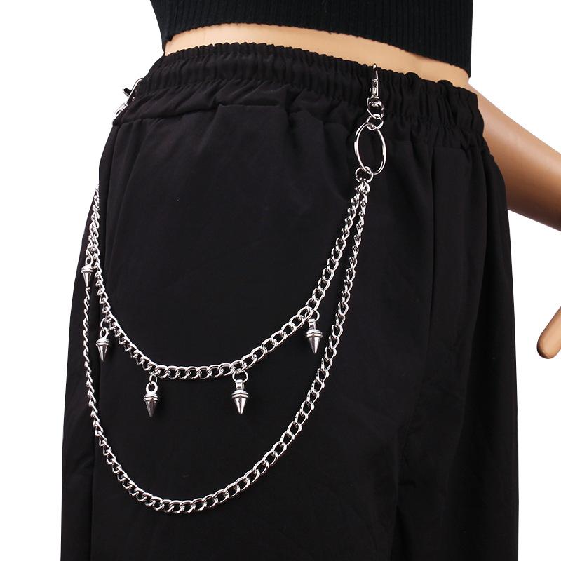 Simple fashion grid waist chain pants chain versatile double-layer chain bullet pendant decorations