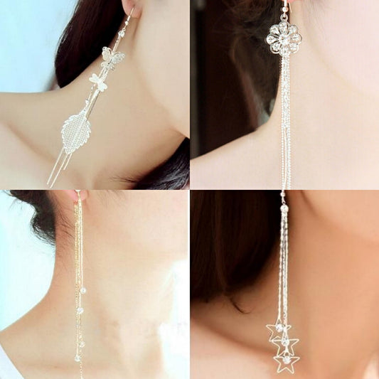 Fashion Square Tassel Earrings Long Diamond Rhinestone Ear Wire Sweet Earrings Jewelry