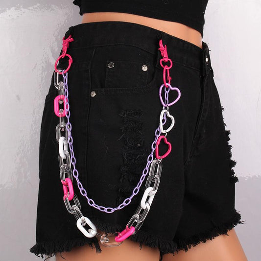 Double-layer resin chain peach heart accessories waist chain hip-hop trend acrylic mushroom pendant pants chain