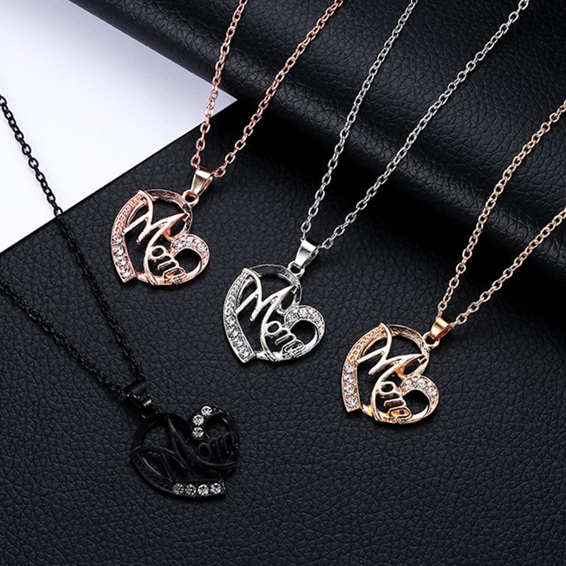 Creative Necklace Ladies Versatile MOM Heart Diamond Necklace Female Pendant