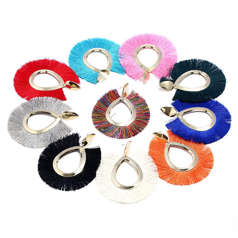Leaf Tassel Exaggerated Earrings Retro Water Drop Fan-shaped Earrings Fashion Autumn and Winter Earrings