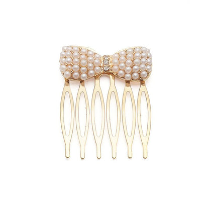 Hair Jewelry Rhinestone Pearl Bow Hair Comb Sweet Small Multi-tooth Flowing Sea Comb Inserting Comb