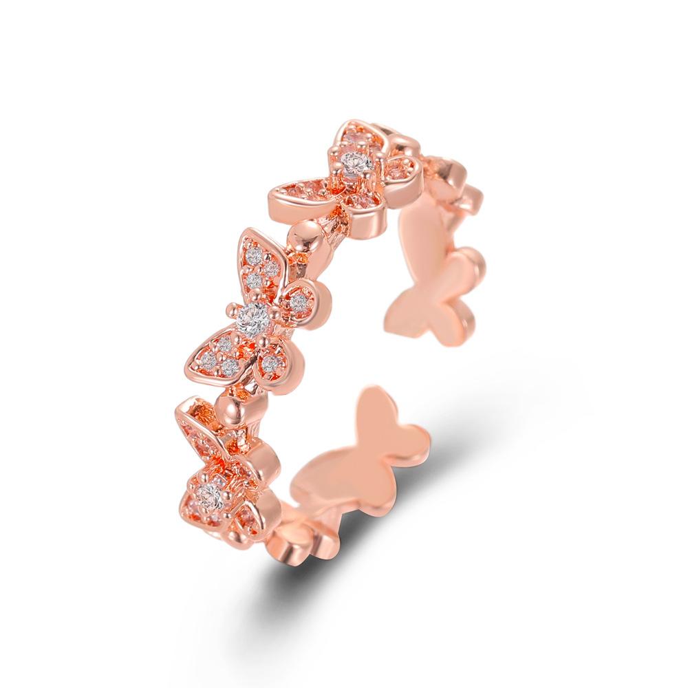 Full diamond opening butterfly ring ins cold simple zircon adjustable ring female