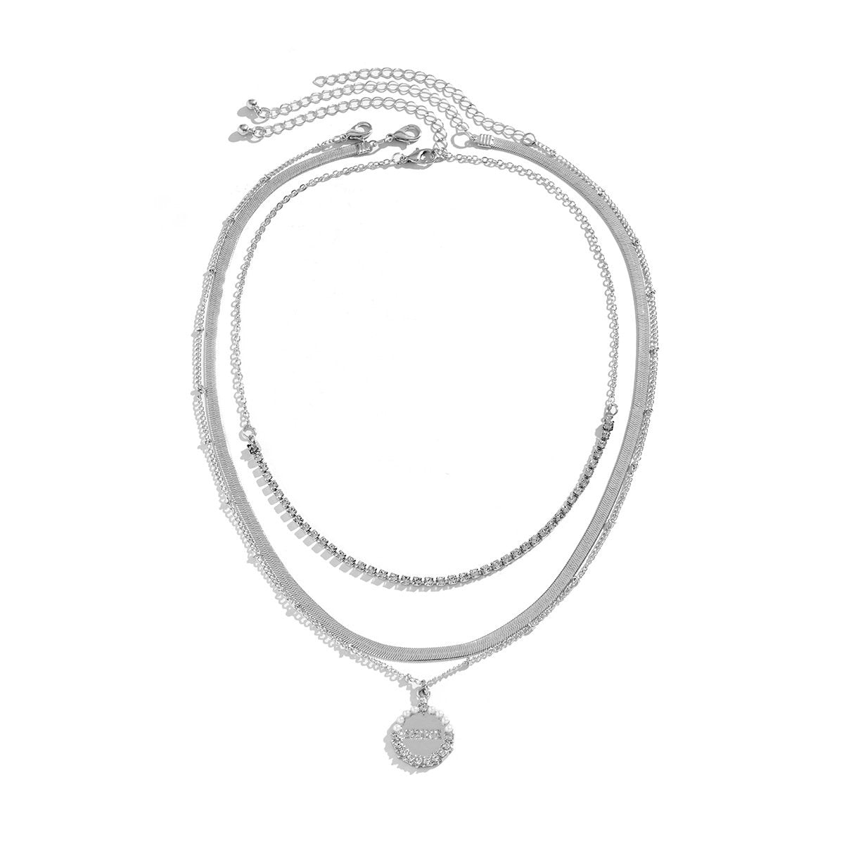 Jewelry Metal Hip-Hop Snake Bone Chain Necklace Simple Diamond-studded Pearl Alphabet Tag Necklace