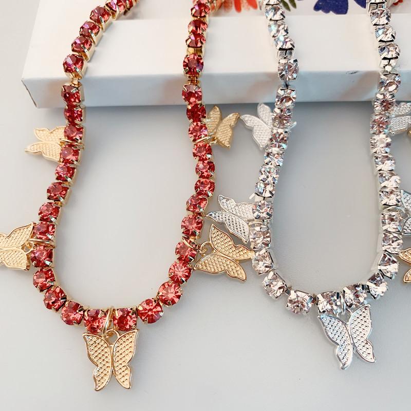 Tide brand hip-hop large shiny zircon butterfly pendant necklace female INS same style insect necklace jewelry