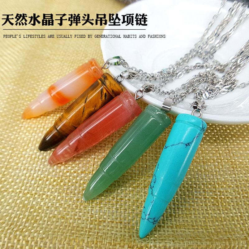 Personality Bullet Natural Stone Pendant Clavicle Chain Necklace Ethnic Necklace Jewelry Men's and Women's Clothing Accessories