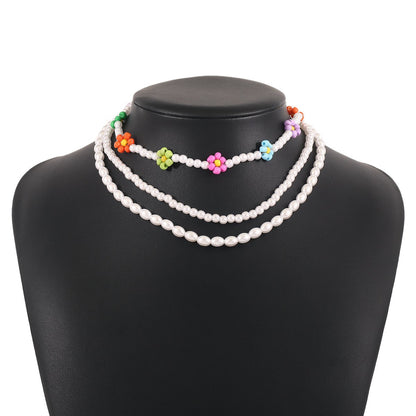 N1673 Bohemia Leisure Vacation Necklace Female Summer Seaside Beach Necklace Beaded Flower Necklace