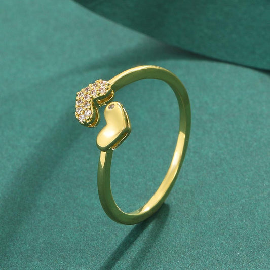 Ins diamond love ring fashion temperament metal geometric opening index finger ring heart-shaped couple ring