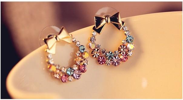 Full Diamond Bowknot Earrings Retro Exquisite Flower Earrings Popular Earrings Jewelry