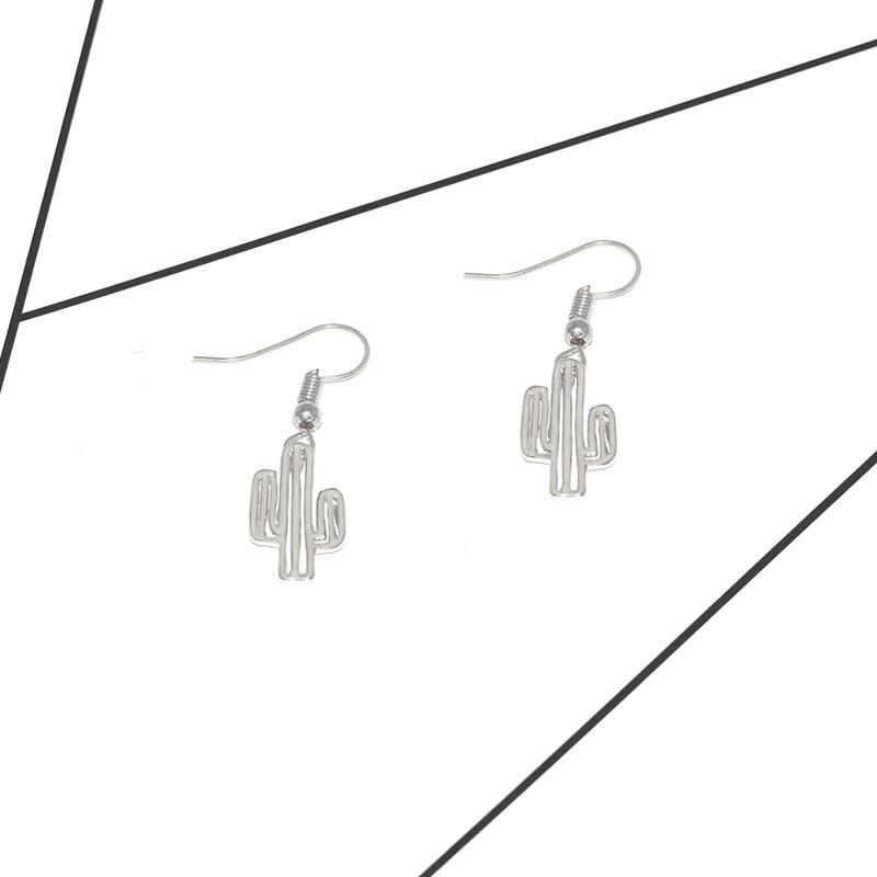 Hollow-out Cactus Earrings Sen Department Simple Korean Versatile Cute Plant Small Earrings Female Electroplated Gold Silver