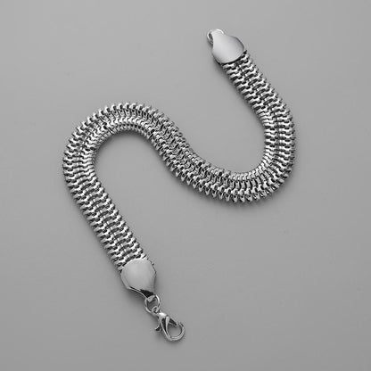 Fashion Simple Double Row Flat Snake Silver Chain Retro Versatile Personality Trend Men's Bracelet