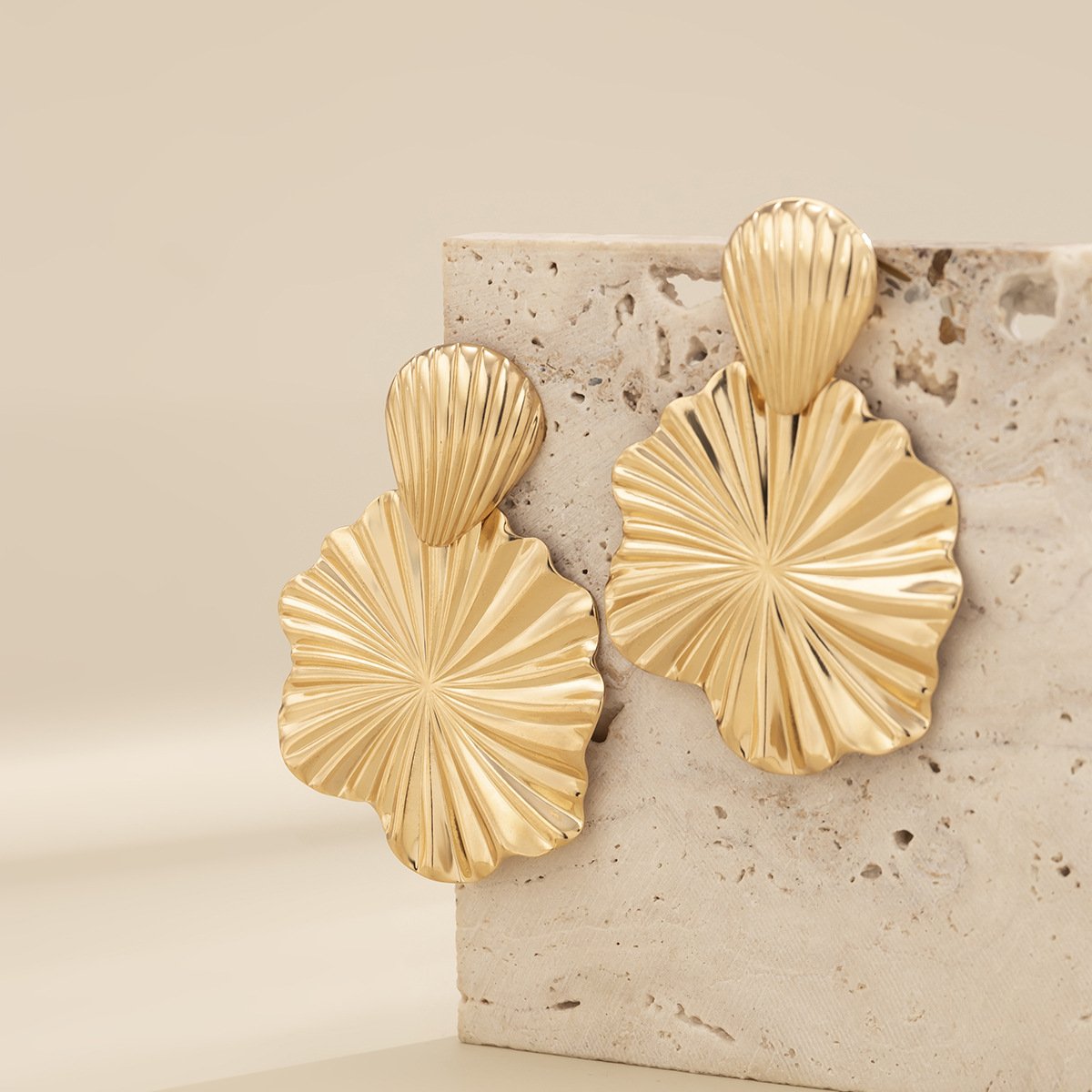 Jewelry niche cold folded shell earrings personality liquid fluid metal lotus leaf earrings