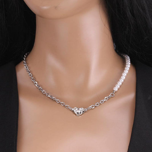 Necklace ins female hip-hop trend stainless steel collarbone chain fashion heart glass pearl necklace