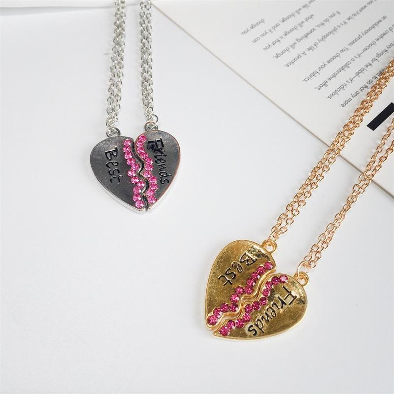 Love English Pendant Alloy Necklace Fashion Two Petal Diamond Bestfriends Necklace Good Friend Necklace