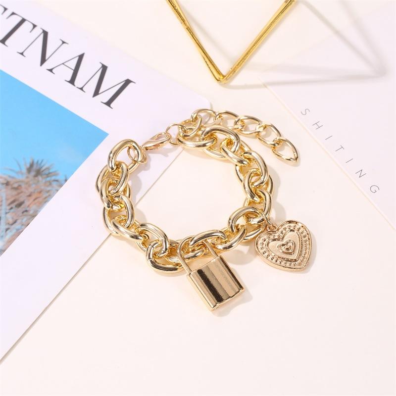Exaggerated bracelet punk hip-hop thick chain lock bracelet non-mainstream couple jewelry