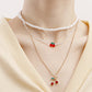 Jewelry fashion double red cherry pendant necklace female imitation pearl necklace ins necklace