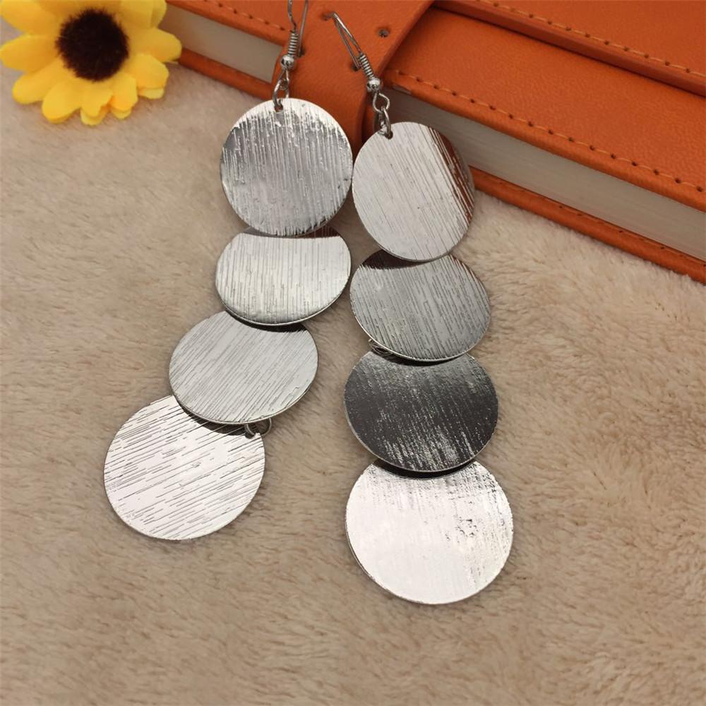 Long Metal Frosted Disc Earrings Fashion High Cool Ladies Earrings