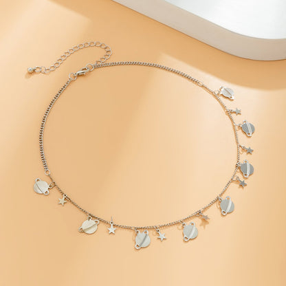 Jewelry Baroque Niche Pearl Love Pendant Necklace Retro Creative Planet Chain Necklace