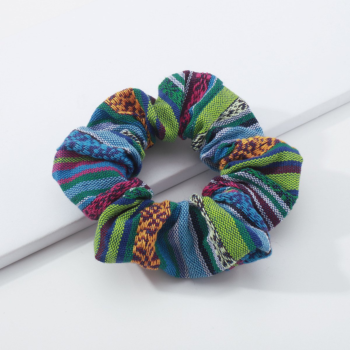 F4353 Famous ethnic cotton and linen retro striped hair rope color matching high elastic large intestine hair ring geometric Hong Kong hair accessories