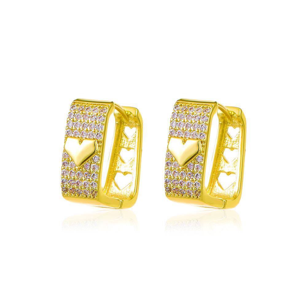 Ins full diamond square hollow heart earring fashion light luxury niche design peach heart earring net red earrings