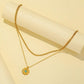 Ins niche personality stainless steel double-layer necklace temperament collarbone chain coin inlaid turquoise pendant
