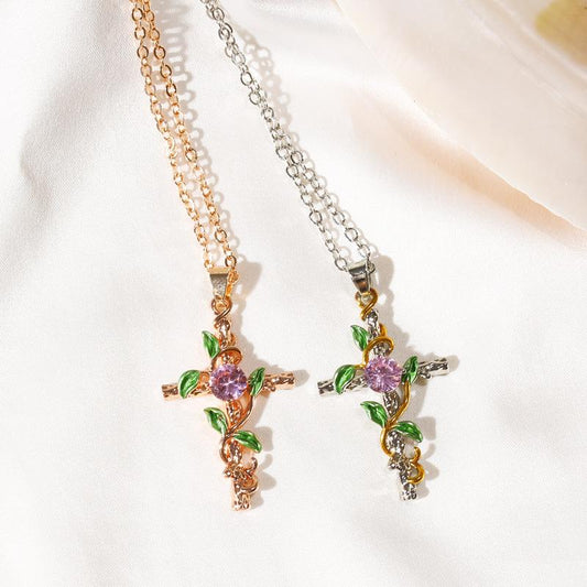 Necklace Creative Leaf Wrapping Cross Pendant Women's Diamond Necklace Accessories