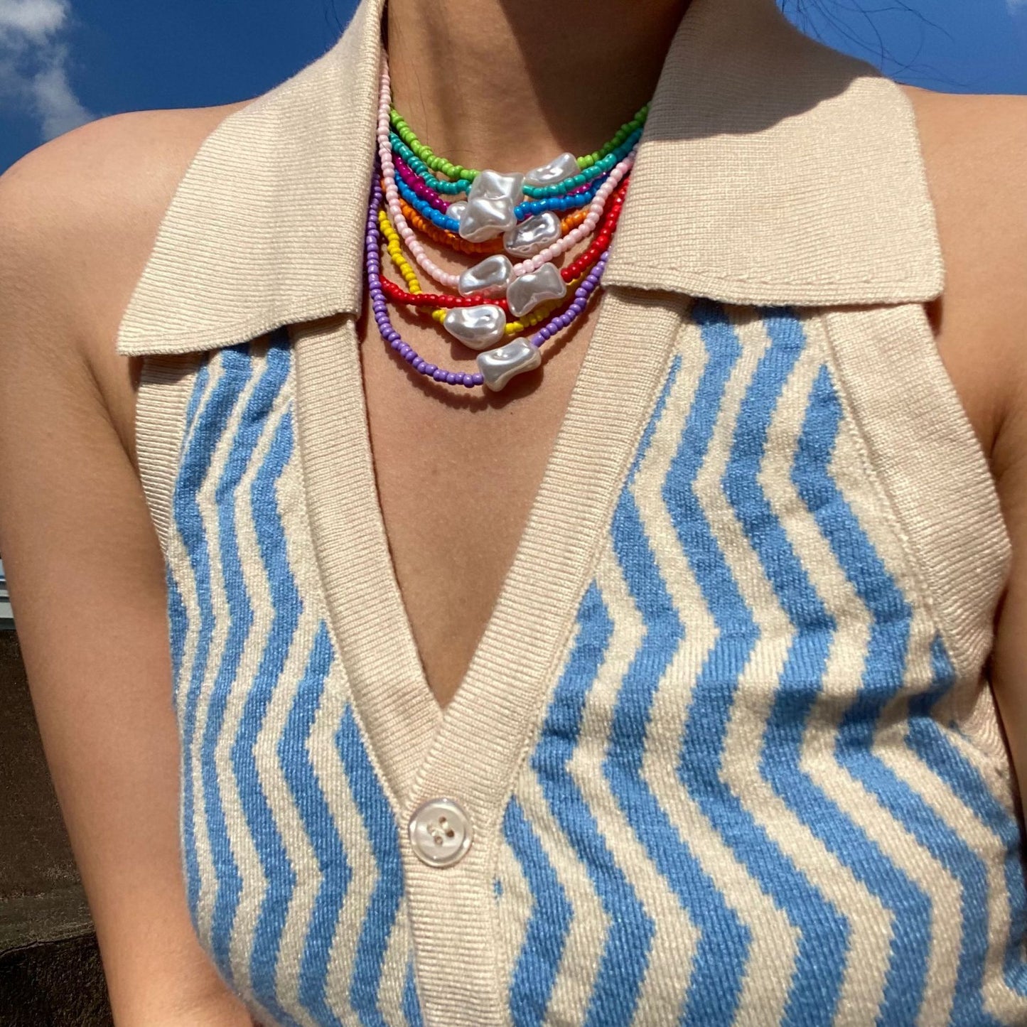 Jewelry Personality Shaped Imitation Pearl Beaded Necklace Simple Irregular Rice Holiday Bead Necklace Female