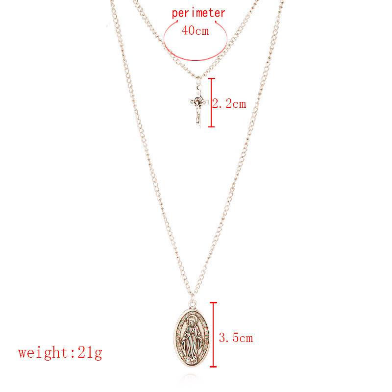 Grid Long Chain Cross Necklace Alloy Virgin Pattern Pendant Necklace
