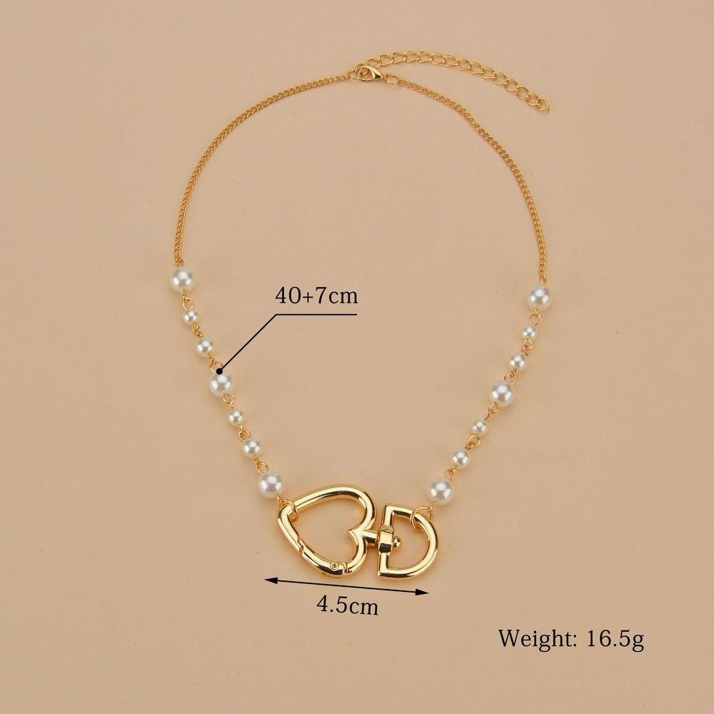 Fashion Alloy Peach Heart Pendant Necklace Simple Imitation Pearl Necklace Accessories