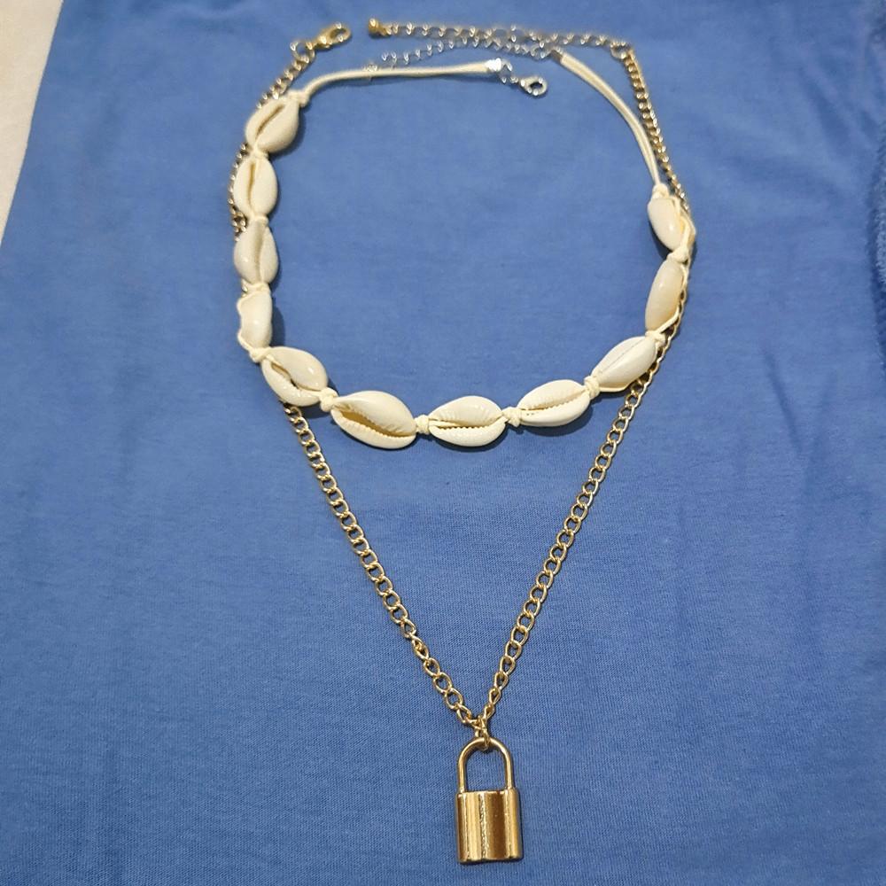 Jewelry simple beach female crafts set chain national mix and match shell lock double layer necklace