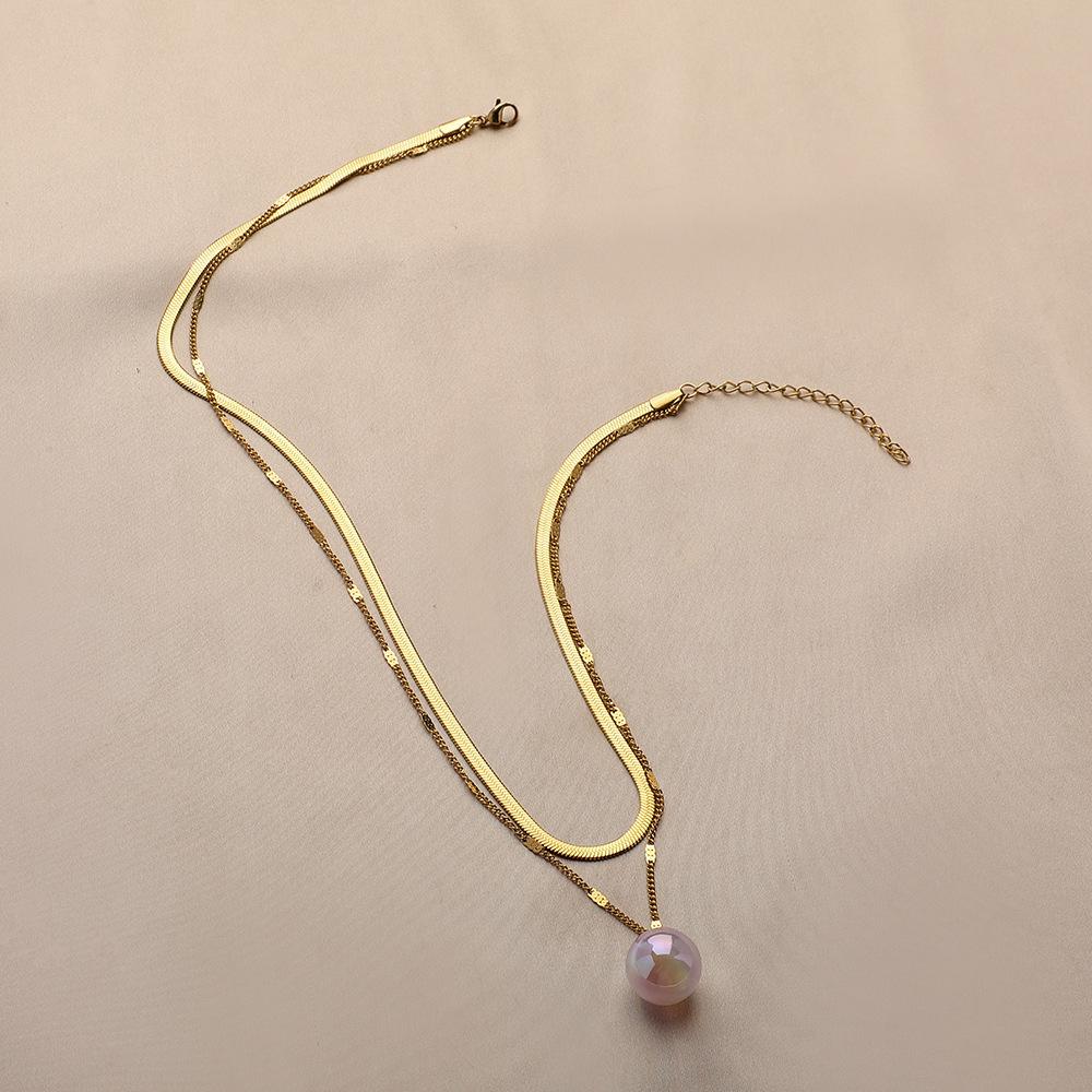 Simple colorful mermaid pearl stainless steel necklace women's light luxury snake bone chain titanium steel collarbone chain necklace