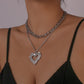 N126 Hip Hop Necklace Light Luxury Stacked Heart Rhinestone Necklace Retro Personality Cuban Chain Necklace