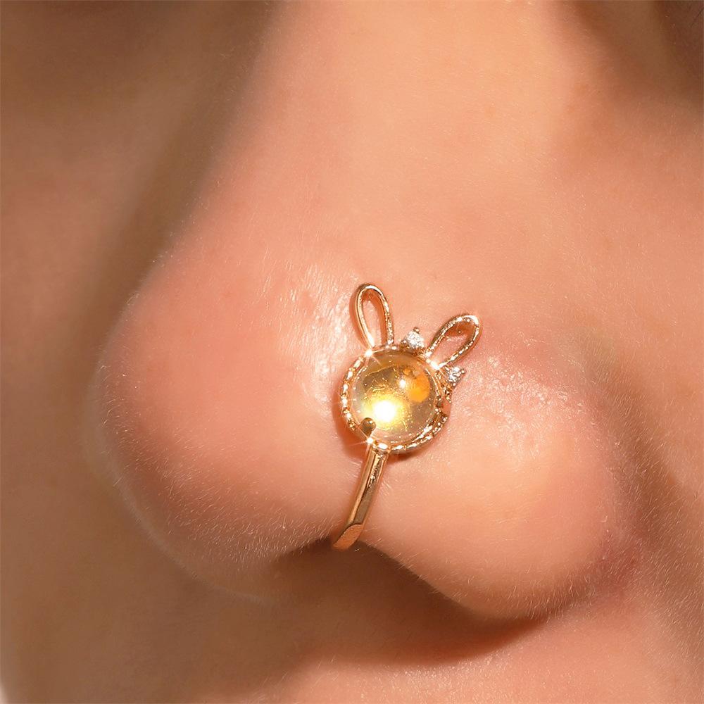 U-shaped rabbit nose pinch nail fashion piercing-free diamond moonstone bunny nose decoration puncture jewelry