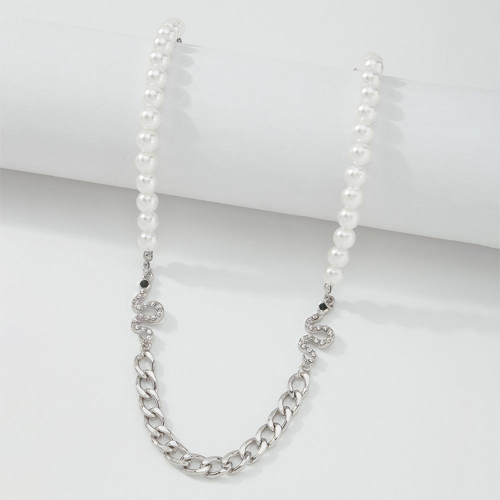 N9426 Jewelry Chain Pearl Stitching Fashion Necklace Exaggerated Snake Shape Micro-inlaid Cold Necklace