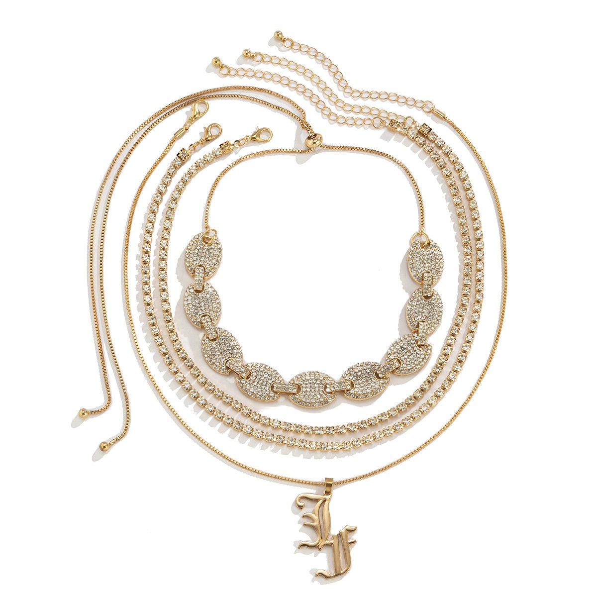 Jewelry Retro Trend Full Diamond Pig Nose Buckle Necklace Hip Hop Diamond Claw Chain Alphabet Pendant Necklace