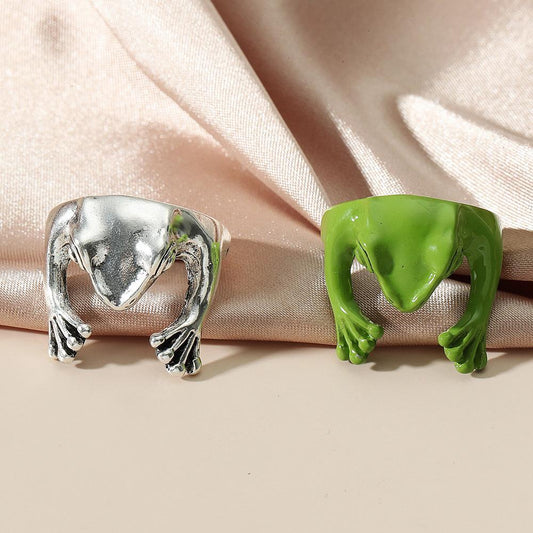 Exaggerated metal opening frog ring ins personality cold adjustable ring jewelry men and women