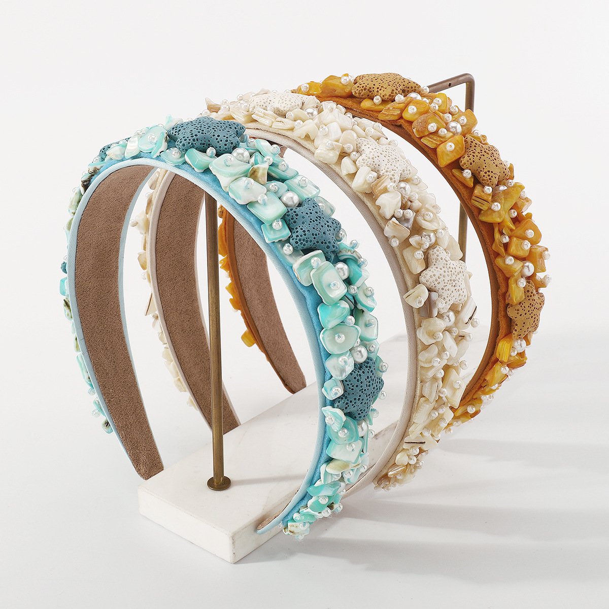 F465 Baroque heavy industry candy-colored headband imitation pearl stone girl heart wide-brimmed retro headband female