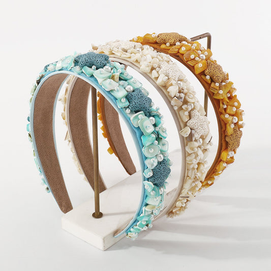 F465 Baroque heavy industry candy-colored headband imitation pearl stone girl heart wide-brimmed retro headband female