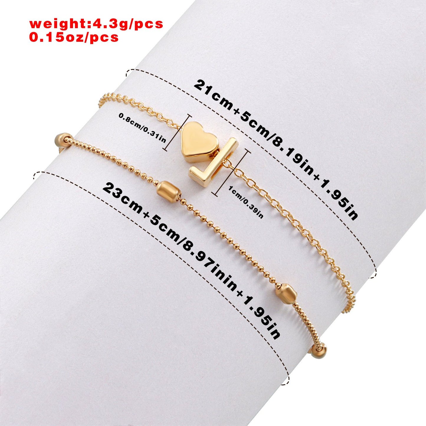 Jewelry Beach Bead Chain Love Peach Heart Alphabet Anklet Women's Versatile Temperament Foot Decoration Set