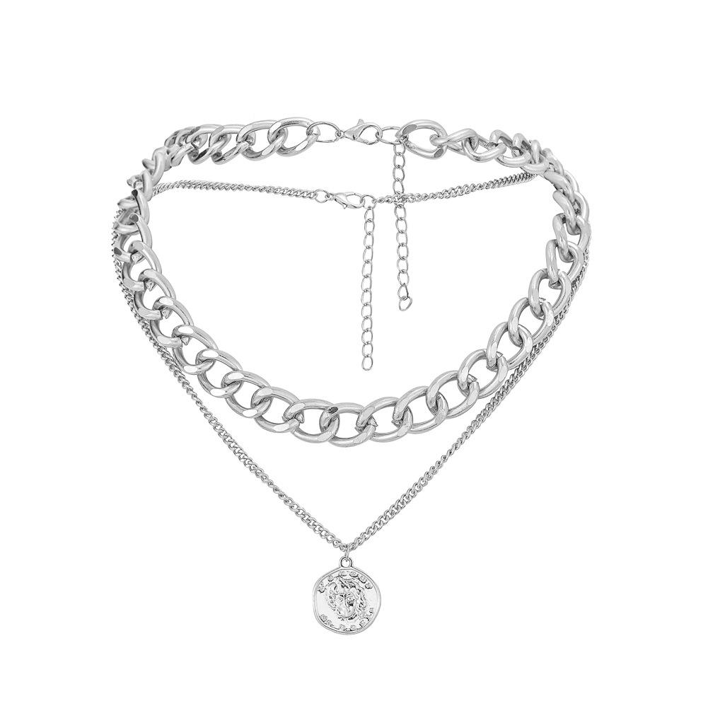 Jewelry punk hip-hop double thick chain choker necklace fashion retro coin pendant necklace