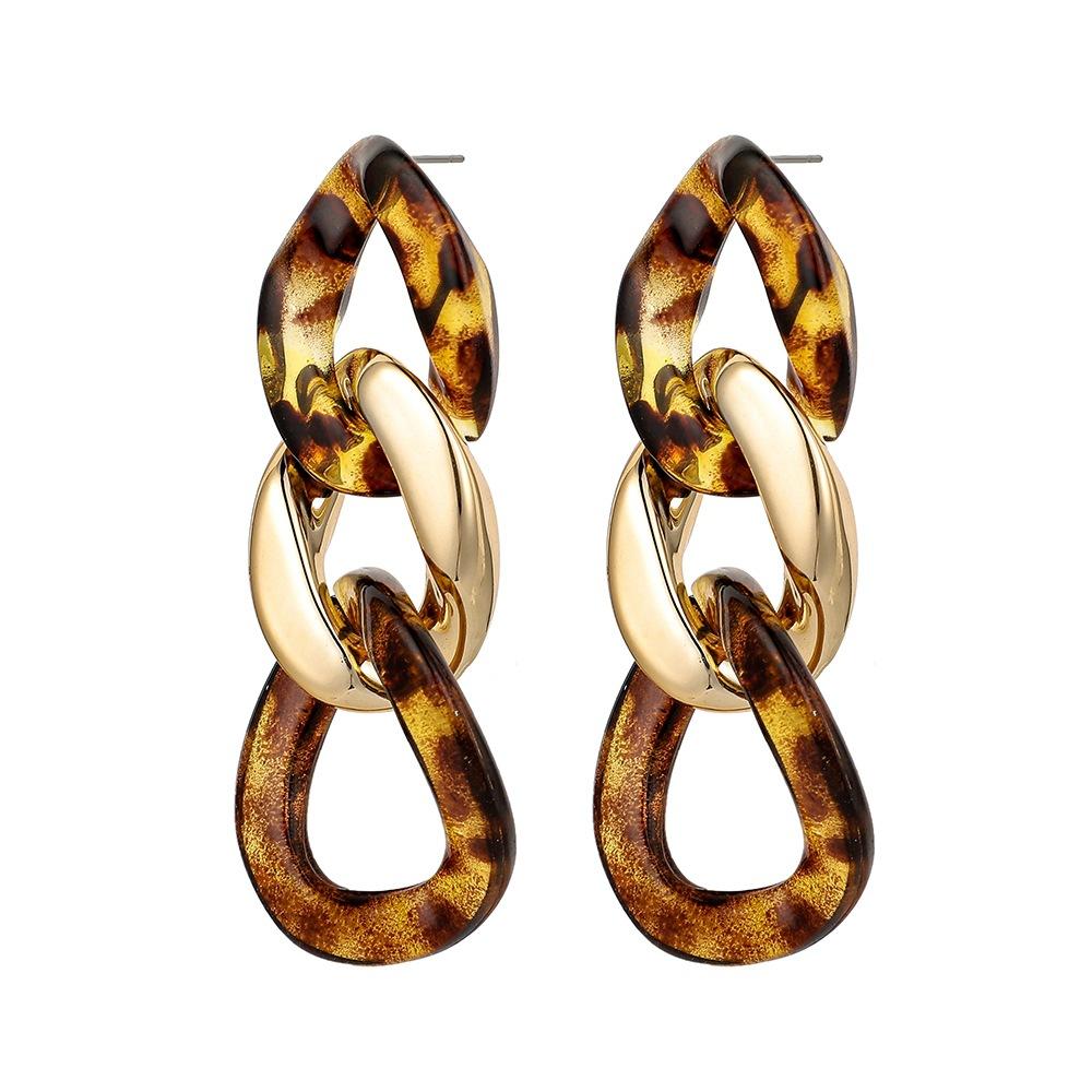 Trendy punk exaggerated leopard print acrylic chain long earrings temperament elegant personality twist earrings