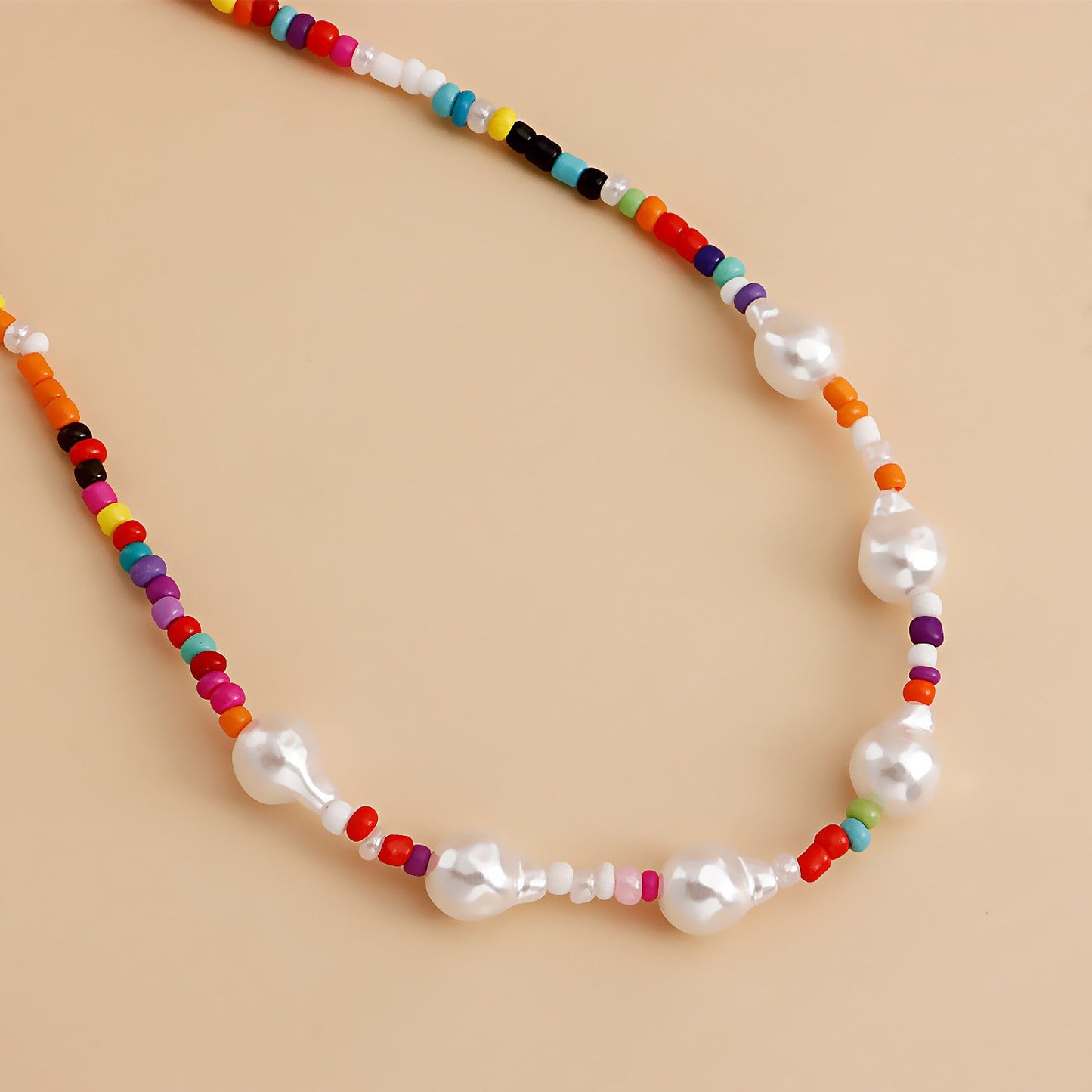 Jewelry special-shaped imitation pearl mixed color small rice bead necklace necklace female choker explosion