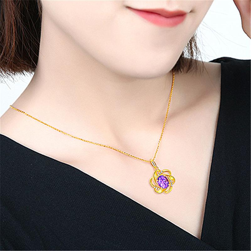 Explosive Jewelry Fashion Amethyst Pendant Necklace Women's Niche Design Clavicle Chain Jewelry