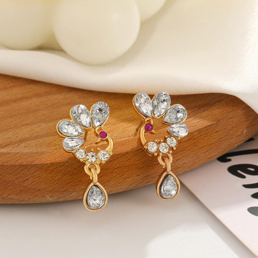New Chinese style peacock earrings female retro fashion light luxury inlaid zircon phoenix earrings stud earrings national tide earrings